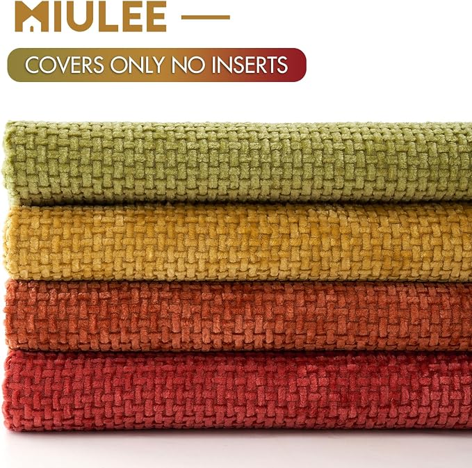 MIULEE Pack of 4 Burnt Orange Couch Throw Pillow Covers 20x20 Inch Yellow Green Soft Decorative Chenille Pillows Farmhouse Accent Cushions for Boho Fall Home Decor Sofa Bedroom Living Room
