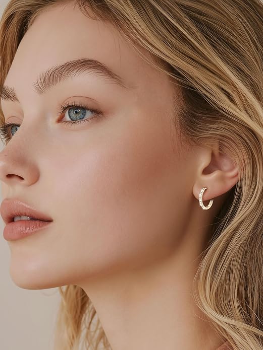 PROSTEEL Hoop Earrings for Women, Huggie Hoop with 925 Sterling Silver Post, 8/10/12/14/16/18/20mm Small Huggie Hoops, 14K Gold Plated/Silver/Black/Rose Gold Hypoallergenic Earrings Jewelry