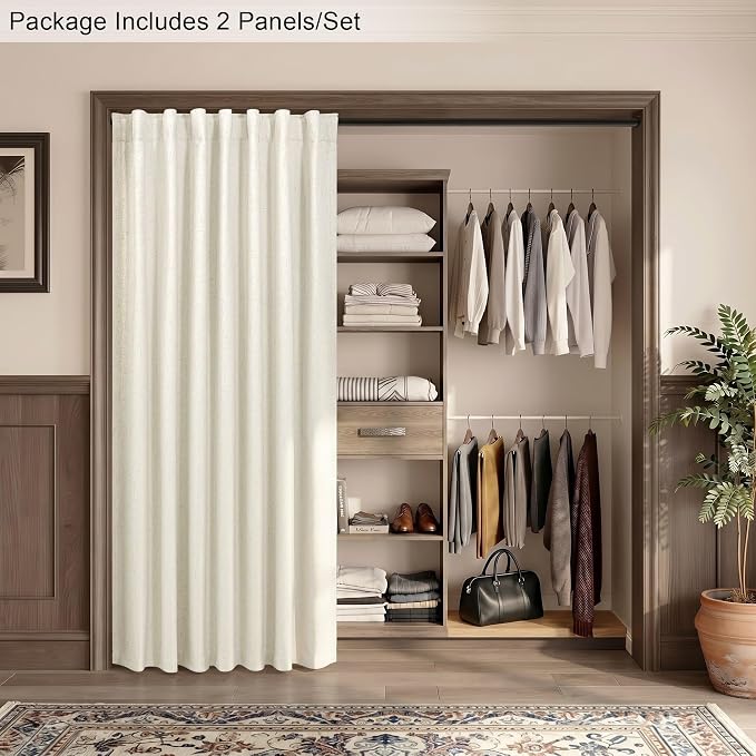 Neutral 80 Inch Nursery Blackout Curtains for Bedroom 80 Inches Long 2 Panel Thermal Curtain for Summer Heat Blocking Linen Textured Custom Made Drapes Pleated Back Tab Rustic Ceiling to Floor Length