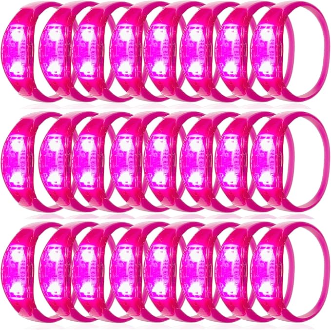 24 Pcs LED Glow Bracelets Sound Activated Bracelet Glow Bracelets with Flashing LED Strobe for Carnival,Concerts , Night Events, Rave, Game Prizes, Birthday Party Favor (pink