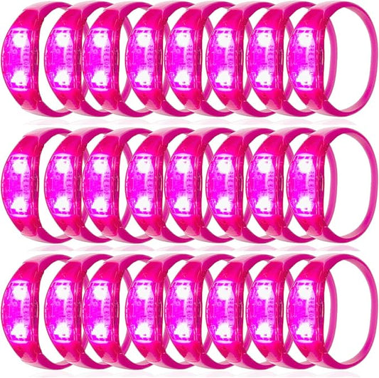 24 Pcs LED Glow Bracelets Sound Activated Bracelet Glow Bracelets with Flashing LED Strobe for Carnival,Concerts , Night Events, Rave, Game Prizes, Birthday Party Favor (pink