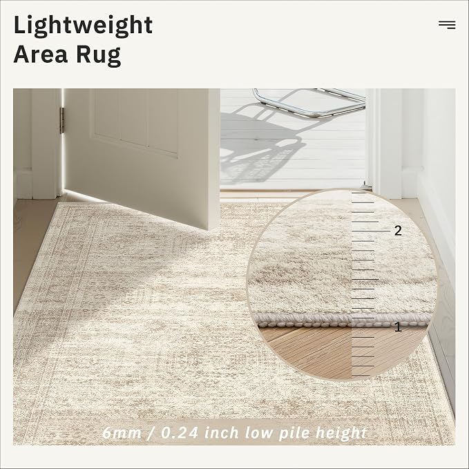 Soalmost Runner Rug 2'6" x 10' Washable Non-Slip Runner Rugs for Kitchen Bathroom Laundry Room Vintage Ultra Thin Runners for Hallway Entryway Beige