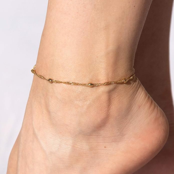 LIFETIME JEWELRY Womens Gold Anklet 24k Real Gold Plated 2mm Whisper Chain Ankle Bracelets