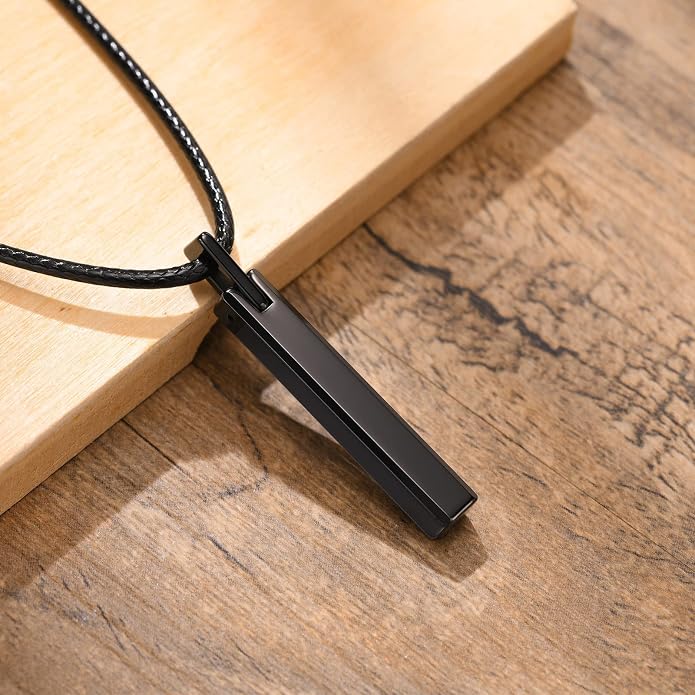 VNOX Personalized Bar Necklace Vertical - Customized Necklace Stainless 3D Pendant Custom Name Engravable Necklace Gift for Women Men