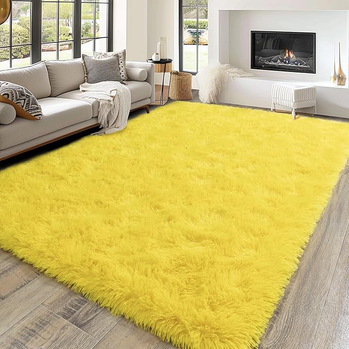 Dssimo Yellow Rug for Bedroom Living Room, 5x7 Soft Shaggy Area Rugs | Large Plush Fluffy Upgrade Non-Slip Yellow Area Rug for Nursery Kids Room Dorm Room Home Decor, Indoor Plush Floor Carpet