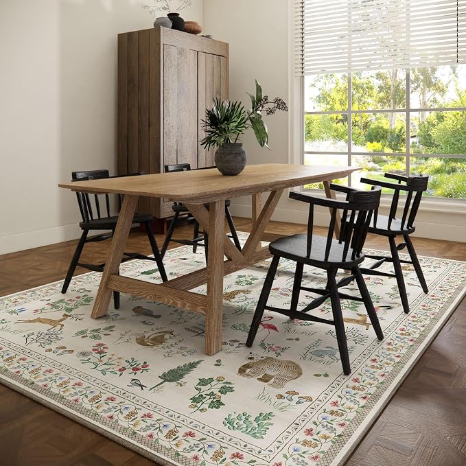 8x10 Area Rugs for Living Room: Washable Bedroom Rug Boho Stain Resistant Non Slip Low Pile Soft Lightweight Carpet for Kitchen Dining Room Farmhouse Nursery Kids Room Home Office Indoor