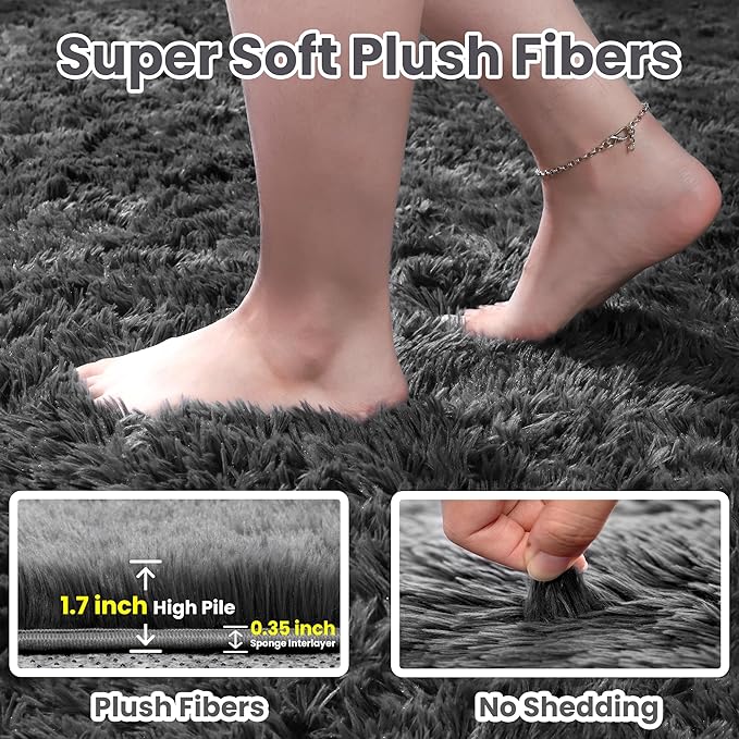 9x12 Area Rugs for Living Room: Ultra Soft Fluffy Shag Grey Rugs for Bedroom, Non-Slip Large Fuzzy Plush Rug Indoor Floor Carpet for Nursery Kids Boys Girls Room, Dorms, Playroom, Modern Home Decor