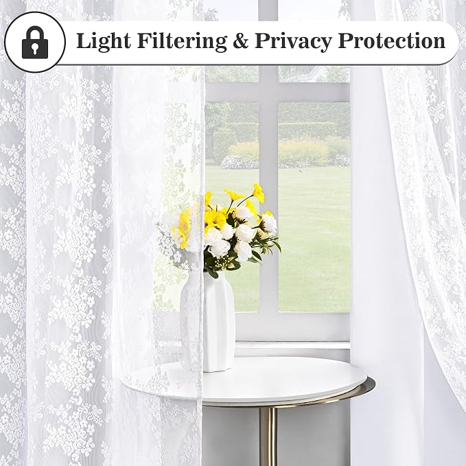 Yinhua White Curtains for Living Room Double Layer Blackout Curtains for Bedroom 84 Inches Long Nursery Curtain with Tiebacks, Thermal Insulation Grommet Drapes for Dining Room, 52" W x 84" L