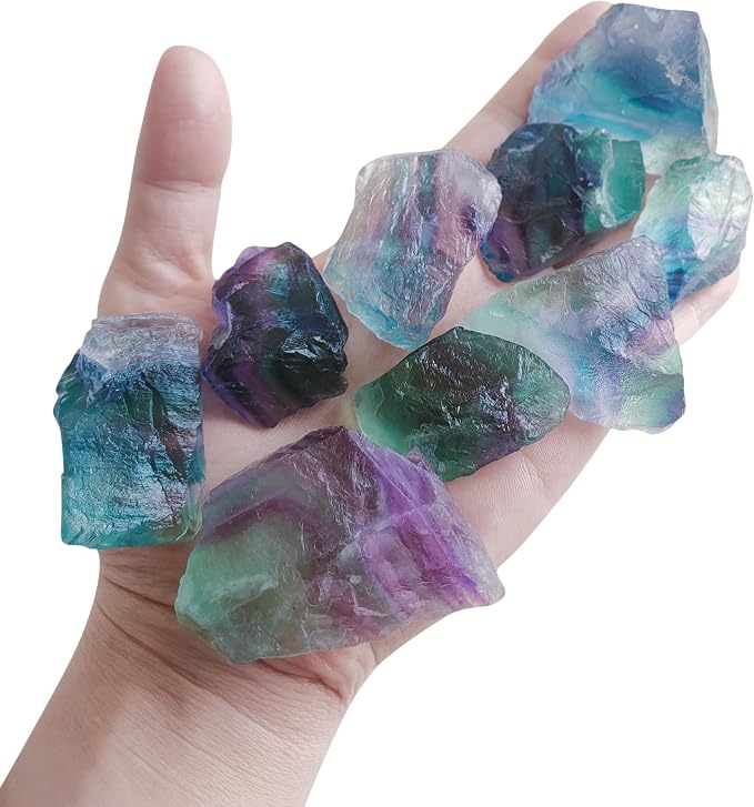 Luckeeper 0.5 lb Rough Crystals Bulk Raw Rainbow Fluorite Healing Stones for Tumbling, Wire Wrapping, Wicca Reiki,Meditation