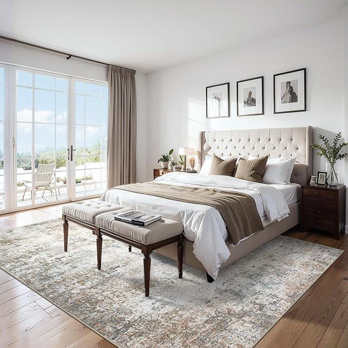6x9 Area Rugs for Living Room - Washable Rug Modern Abstract Soft Large Neutral Non-Slip Carpet Indoor Floor Thin Carpets for Bedroom Dining Room Farmhouse Nursery Home Office Brown Grey