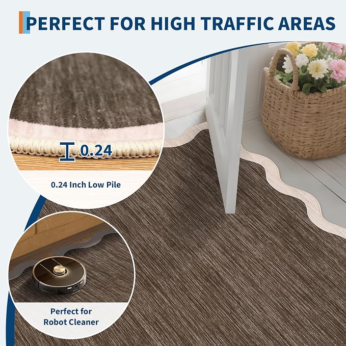 GarveeHome Scalloped Large Area Rug 10x13 Area Rug for Living Room Washable Rug Modern Rug Non Slip Throw Rugs Bedroom Rugs Low Pile Soft Stain Resistant Carpet for Dining Room Nursery 10'x13' Brown