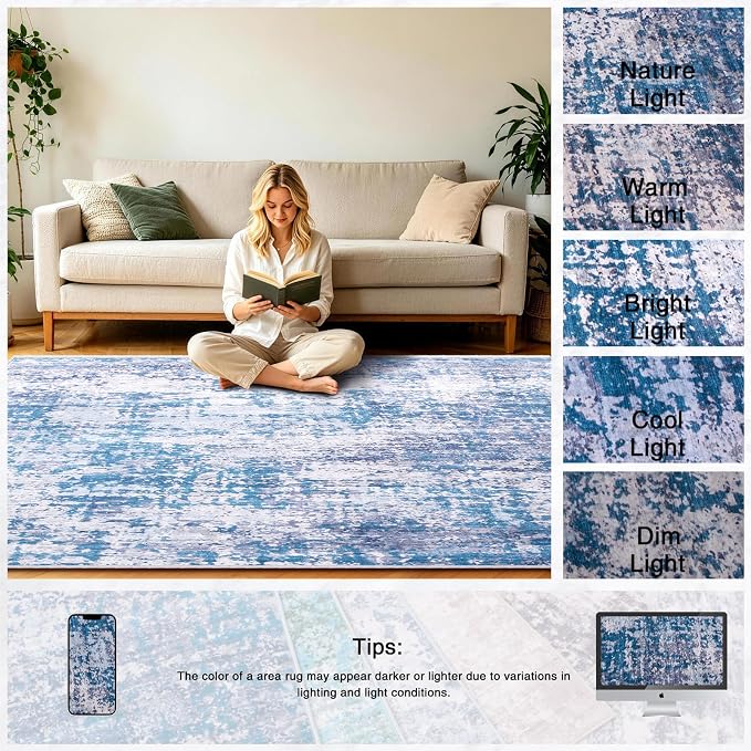 5x7 Area Rugs Living Room Rug Abstract Washable Rug Non-Slip Soft Low Pile Indoor Floor Stain Resistant Thin Carpet for Bedroom Dining Room Home Office Farmhouse Nursery - Beige & Taupe 5' x 7'