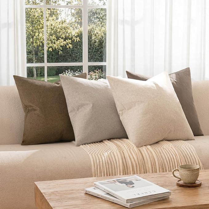 a moment Waterproof Throw Pillow Covers Set of 4,24x24 Inch Outdoor Stain Resistant Pet Friendly Pillowcases Cushion Covers for Patio Sofa and Living Room,Boho Earth Tones