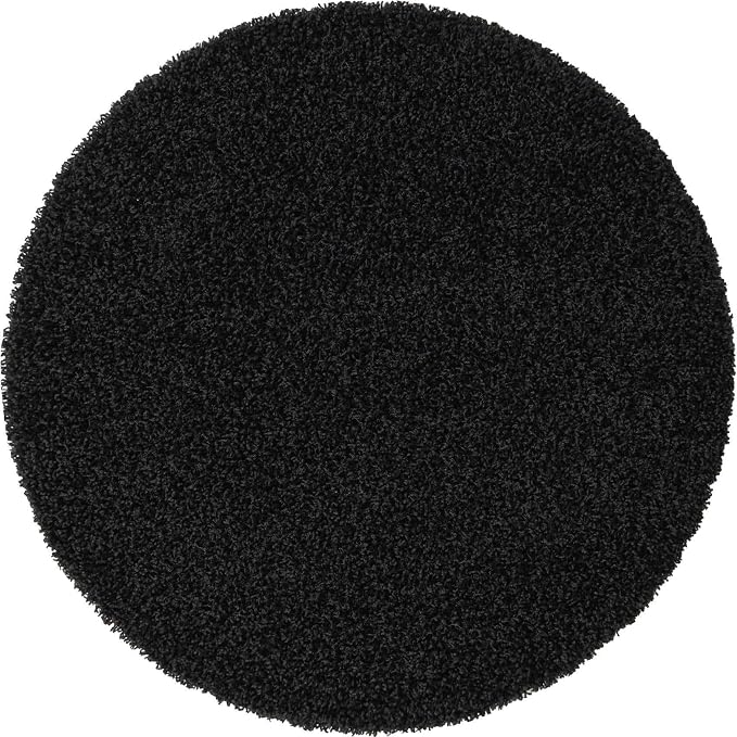Unique Loom Solid Shag Collection Area Rug (4' 1" Round, Jet Black)