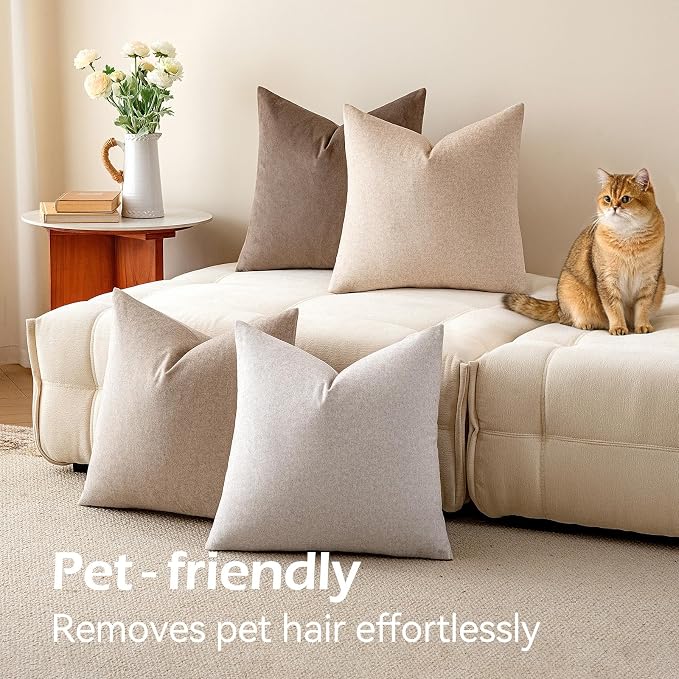 a moment Waterproof Throw Pillow Covers Set of 4,22x22 Inch Outdoor Stain Resistant Pet Friendly Pillowcases Cushion Covers for Patio Sofa and Living Room,Bare Earth