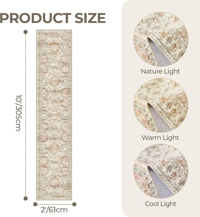 Long Bathroom Rugs Runner - Washable Runner Rugs for Hallway 2x10, Ultra-Thin Soft Kitchen Carpet Runner, Anti Slip Backing Runner Rugs for Entrance, Bedroom, Living Room(2'x10', Brown/Pink)