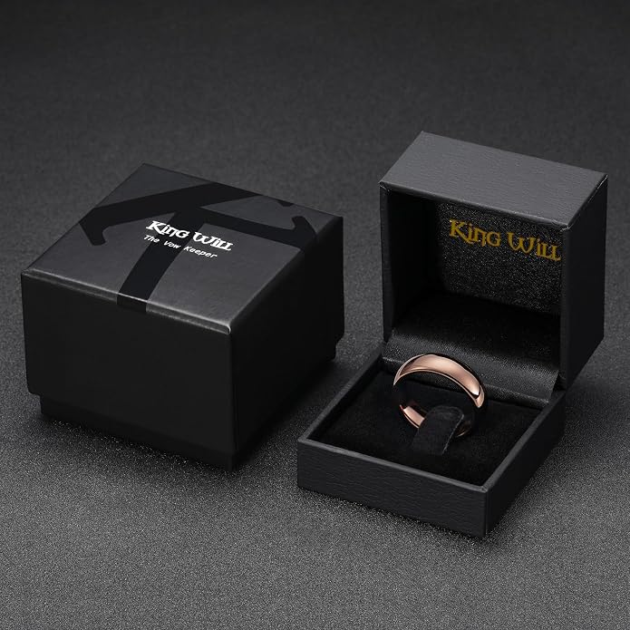 King Will Men's Women's Tungsten Carbide Ring 24k Gold Plated Rose Gold Plated Domed Polished Finish Wedding Band