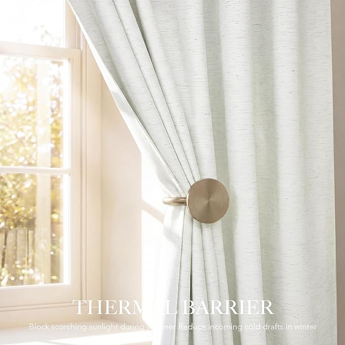 RYB HOME Ivory White 100% Blackout Curtains for Bedroom, Linen Drapes Back Tab&Rod Pocket, Thermal Insulated Privacy Assurd Curtains for Sliding Glass Doors/Dining/Living Room, W52 x L108, 2 Panels