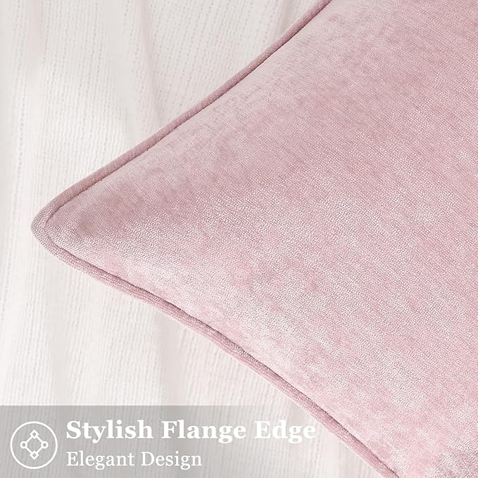 decorUhome Chenille Blush Pink Velvet Throw Pillow Covers 16x16 Set of 2 | Fall Soft Couch Decorative Modern Farmhouse Pillow Cases with Elegant Design for Sofa Bed Living Room Home Decor