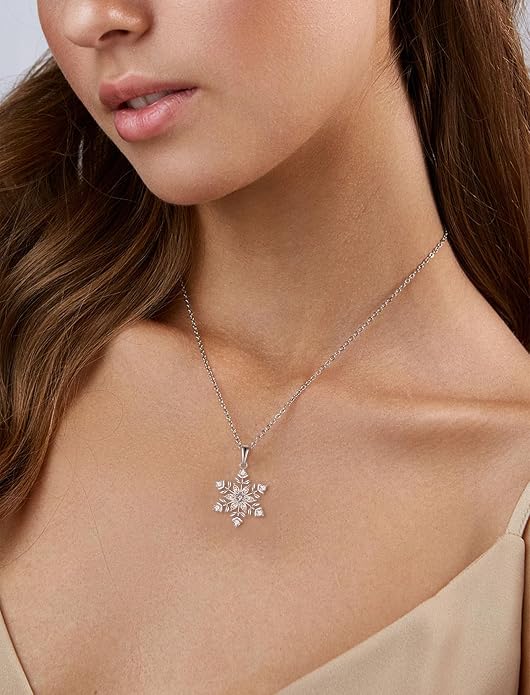 PYNYZ Snowflake Necklace 925 Sterling Silver Snoefalke Birthstone Pendant Christmas Jewelry for Women