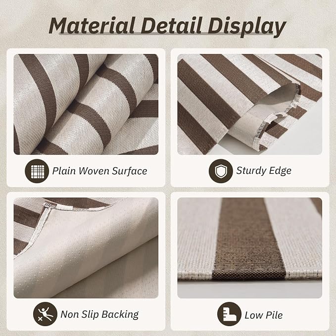 AMOAMI Outdoor Rug Patio Rug 8x10 ft Quick Dry Flatweave Textured Machine Washable Outdoor Carpet with Rubber Particles Backing Boho Outdoor Area Rug for Patio Deck Front Porch Balcony Greyish Brown