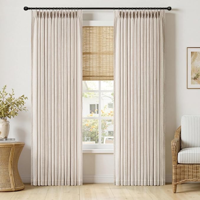 MIULEE Pinch Pleated Thick Linen Curtains 84 Inches Long 2 Panels for Living Room Bedroom, Linen Textured Memory Trained Drapes Pleat Back Tab Light Filtering Cream Ivory Window Curtains with Hooks