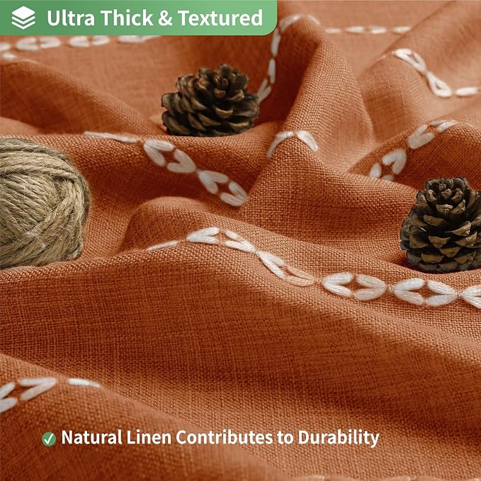 eachope No Hook Extra Long Shower Curtain Set with Snap-in Liner,Linen Textured Thick Striped Fabric with Tassels,Boho Chic Modern Farmhouse Bathroom Curtain,Water-Repellent,Orange,71x86