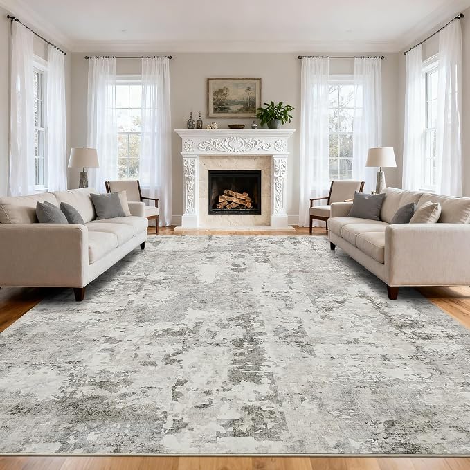 GarveeHome 10x14 Abstract Area Rugs Neutral Beige Washable Living Room Rug | Large Modern Low Pile Non Slip Floor Mat Carpet Indoor Accent Rug for Bedroom Dining Room Playroom Nursery Home Decor