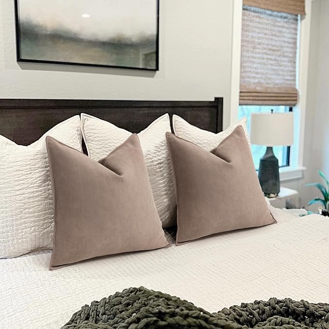 ZWJD Khaki Pillow Covers 22x22 Set of 2 Chenille Throw Pillow Covers with Elegant Design Soft and Luxurious Decorative Throw Pillows for Couch, Bed, and Home Decor