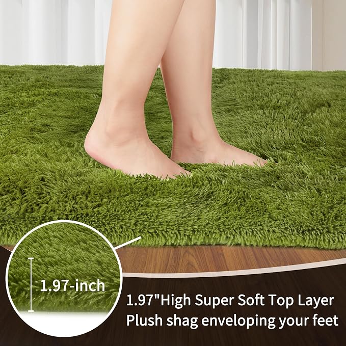 Sour Lemon 8x10 Area Rugs for Bedroom Living Room, Large Fluffy Shag Green | Shaggy Carpet, Soft Plush Furry Bedside Rugs, Anti Slip, Washable Area Modern Rugs Floor Mat for Kids Girls Boys Living Room