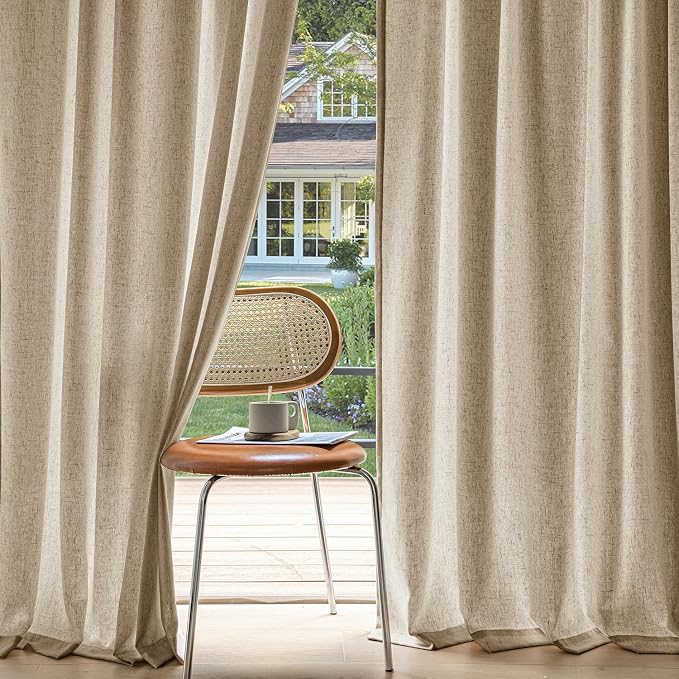 MIULEE Non-See-Through Privacy Linen Curtains 52W x 96L Inch Copper Brown | 2 Panels, Light Filtering, Semi Sheer Window Curtains, Farmhouse Textured, Back Tab Drapes for Bedroom Living Room