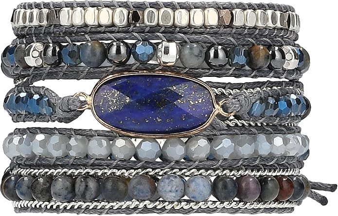 Bracelet for Women – Handmade Vegan Boho Natural Stone Layered Bracelet, Thailand Bohemian Stackable Beaded Wrap Bracelets, Summer Hippie Bracelet Stack, Fashion Jewelry Gifts