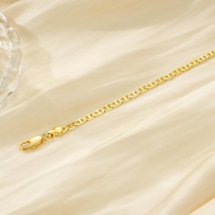 Ankle Bracelets 14K Gold Anklets for Women Waterproof 3.4mm Mariner Chain Anklets for Women Women’s Ankle Bracelet Anchor Chain 9’’ 10’’ 11’’
