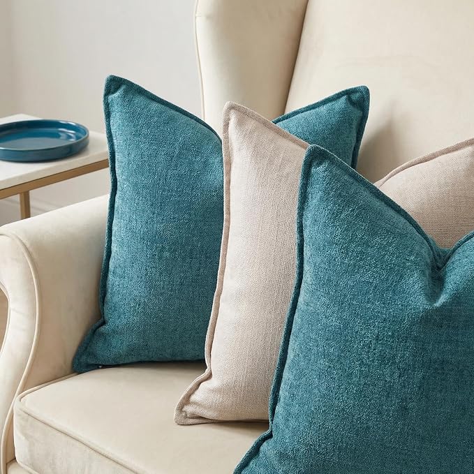 12x20 Inches Throw Pillow Covers Set of 4 Soft Textured Chenille Decorative Cushion Cases for Couch Sofa Bed Modern Farmhouse Neutral Accent Covers with Hidden Zipper Beige Green