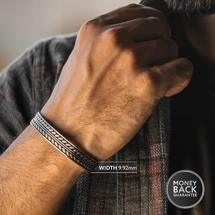Cuff Bracelet for Men Premium Stainless Steel Mens Bangle Bracelets Silver Cuff Bracelet Waterproof & Non-Tarnish Minimal Western Bracelet