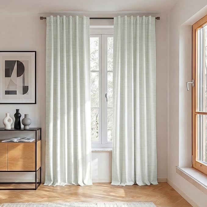 RYB HOME Ivory White 100% Blackout Curtains for Bedroom, Linen Drapes Back Tab&Rod Pocket, Thermal Insulated Privacy Assurd Curtains for Sliding Glass Doors/Dining/Living Room, W52 x L96, 2 Panels