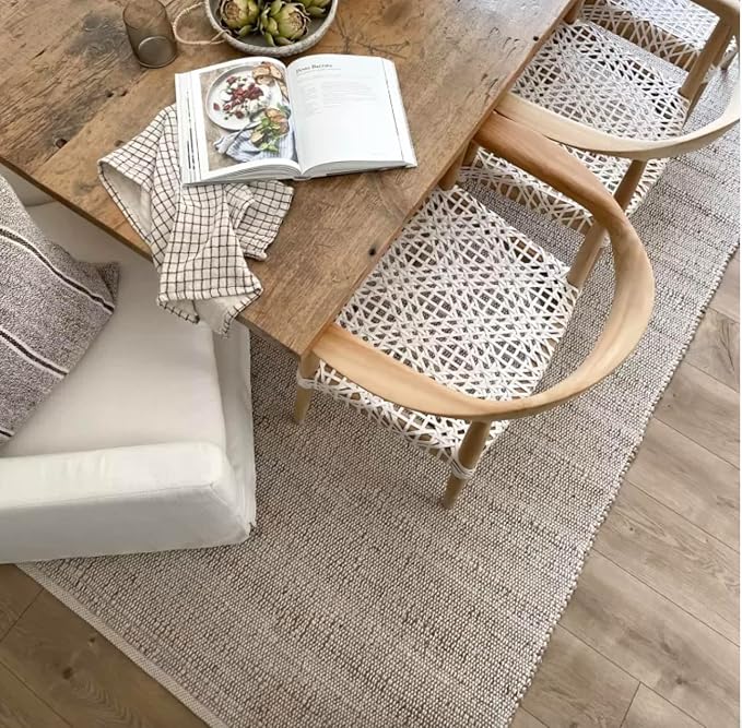 Jute Cotton Area Rug - Handcrafted Traditional Rugs - Braided Carpet - Natural Shag Rugs for Entryway Bedroom, Home Décor, Dining Room - Eco-Friendly (Natural, 9' x 12')