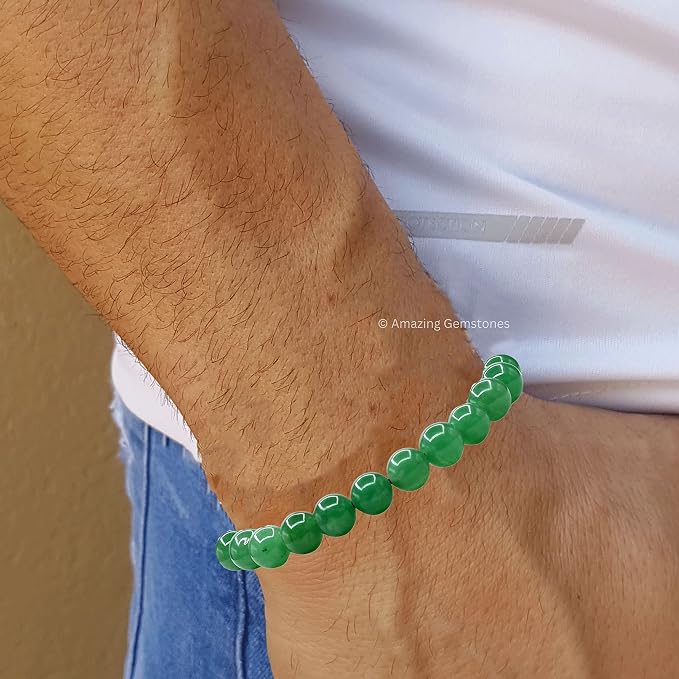 Amazing Gemstone Green Aventurine Bracelet, Gifts for Men & Women - Protection Healing Crystal Bracelet - 8mm Gemstone Beaded Adjustable Bracelet, Pulseras para Hombres Mujer Stocking Stuffers
