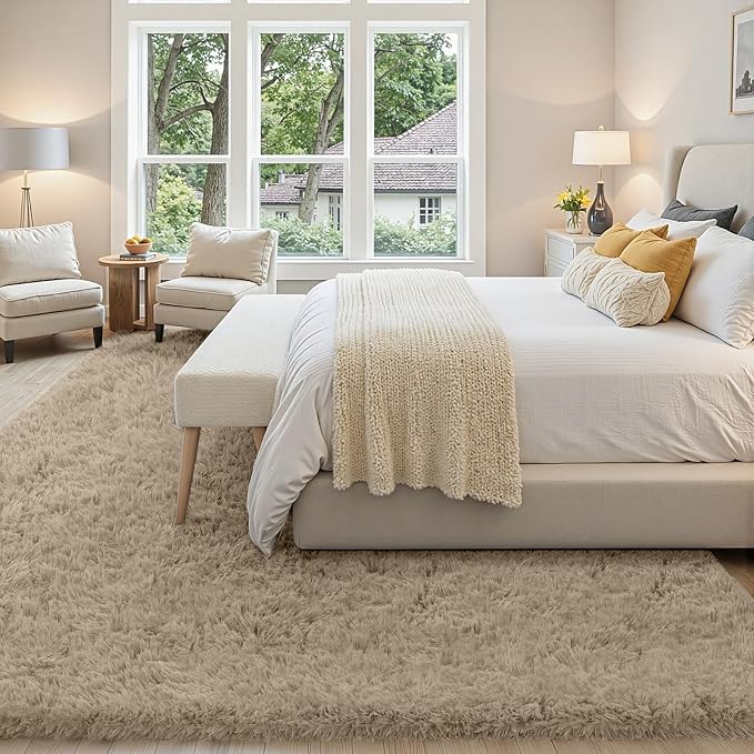 6x9 Area Rug for Living Room, Ultra Soft Fluffy Shag Rugs for Bedroom, Non-Slip Large Fuzzy Plush Rug Indoor Floor Carpet for Nursery Kids Office Dorm Modern Decor, Gray Camel