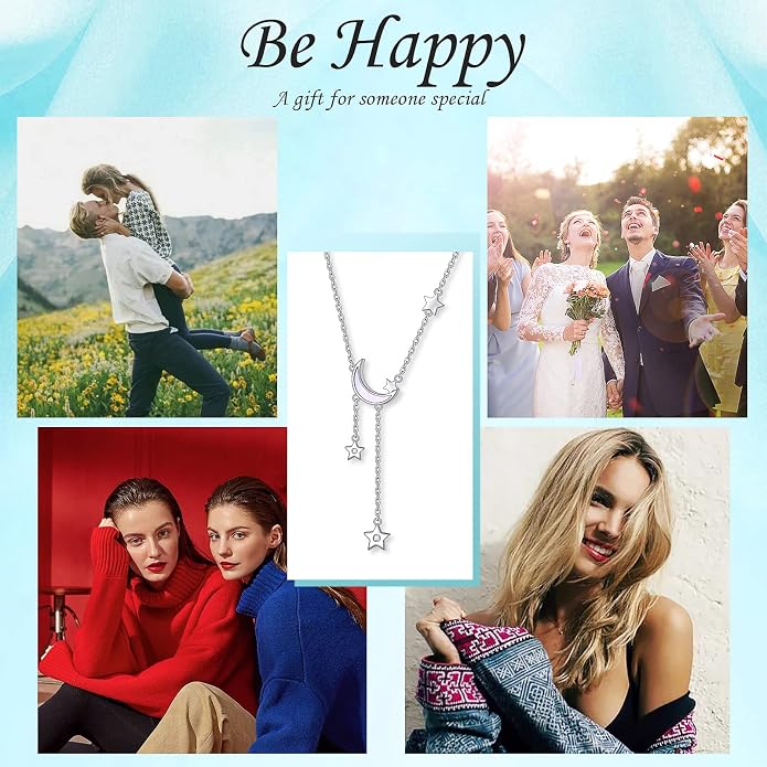 Ladytree 925 Sterling Silver Jewelry Crescent Moon and Star Pendant Necklace