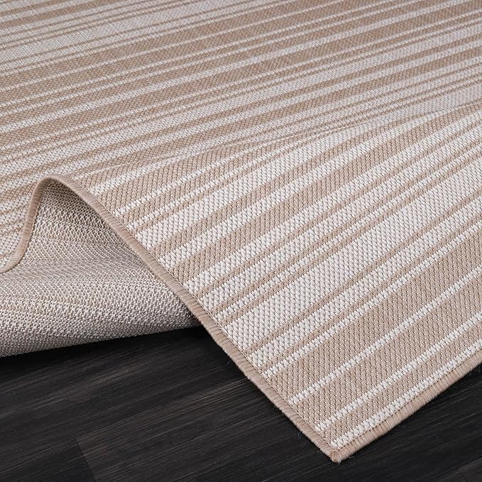 Luul Home Stripe Outdoor Rug 8x10 Washable Outside Carpet for Indoor Patio Porch Waterproof Easy Cleaning Non Shedding Area Rugs Beige 8 x 10
