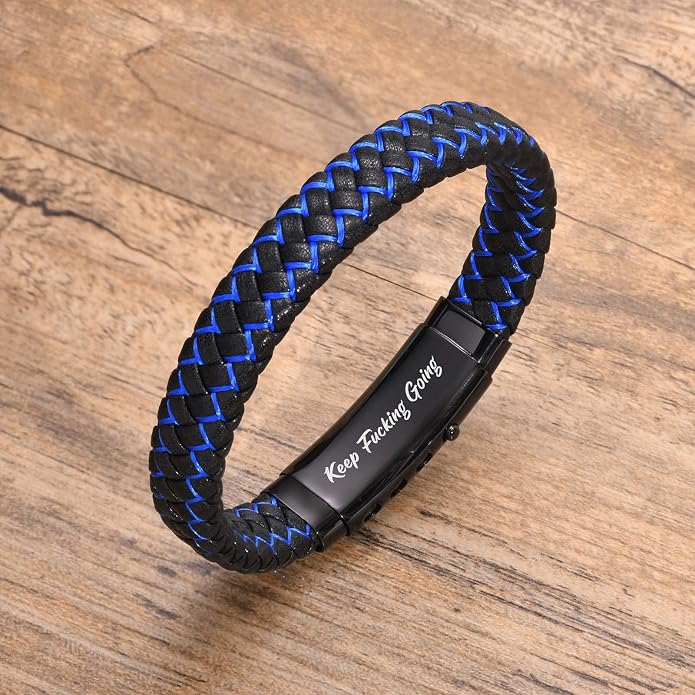 VNOX Men's Inspirational Mantra Engarved Handmade Braided Leather Adjustable Cuff Bangle Bracelet Encouragement Motivational Gift for Men