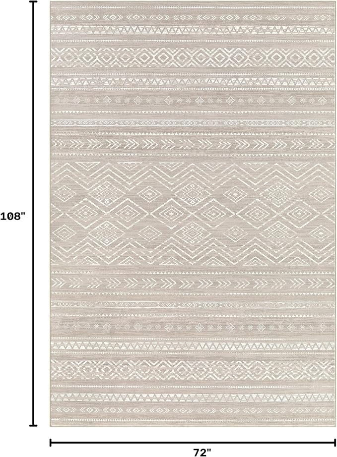 Tortania Area Rug Living Room Rugs - 6x9 Washable Large Soft Neutral Boho Moroccan Bohemian Farmhouse Rug Indoor Floor Carpet for Bedroom Under Dining Table Home Office Decor - Taupe