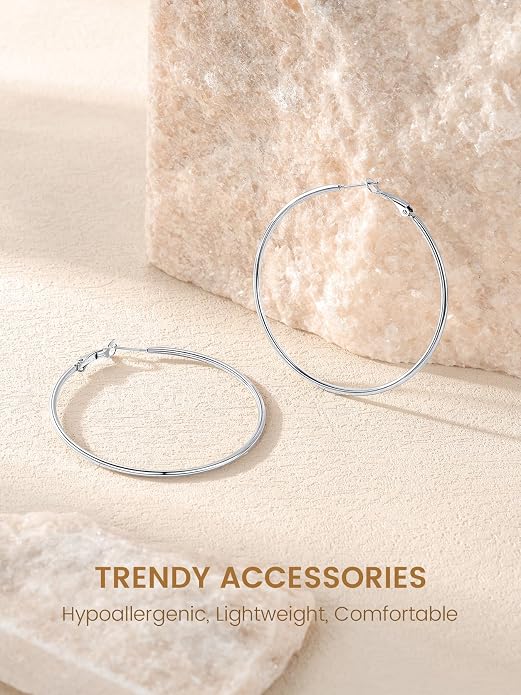 KeyStyle Gold Hoop Earrings for Women, Stainless Steel Hoops Earring Lightweight Loops, 2 mm Thick Hypoallergenic Circle Endless Thin Hoop (20/30/40/50/60/70/80/90/mm)
