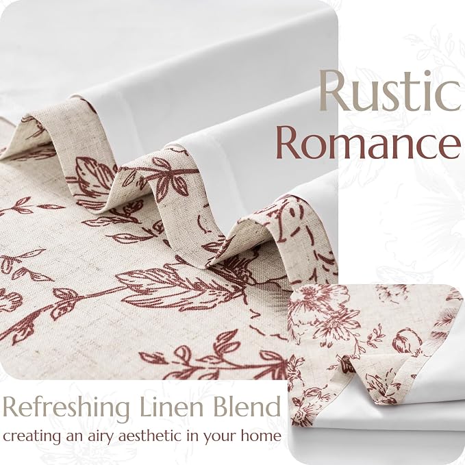 jinchan Floral Linen Curtains Lined 108 Inch Farmhouse Back Tab 2 Panels | Privacy lining, light filtering drapes, vintage, cottagecore, french country, rustic, bedroom, living room, window treatment