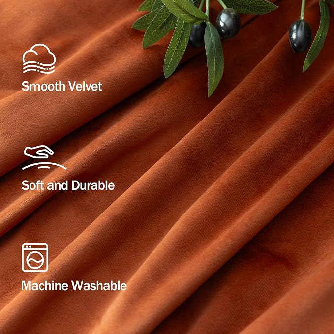 Terracotta Velvet Curtains 84 Inch Length 2 Panels Set Back Tab Luxury Boho Blackout Curtain for Living Room Bedroom Thermal Insulated Soft Window Drapes Brick Rust Orange Bohemian Fall Decor 7FT Long