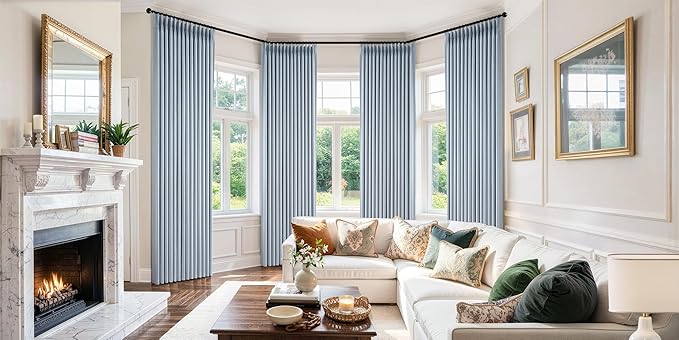 MIULEE Pinch Pleated 100% Blackout Curtains 40"x108" Chambray Blue 4 Panels | Thick Linen, Memory Trained Pleat, Back Tab Double Layer Drapes, Thermal Insulated, Curtain for Bedroom Living Room Darkening