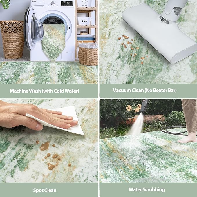 6x9 Area Rugs for Living Room Rug Washable: Abstract Rug for Dining Room Bedroom Carpet Non Slip 6 by 9 Indoor Modern Nursery Home Office Green