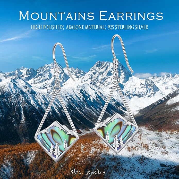 CUOKA MIRACLE Abalone Mountain Earrings For Women S925 Sterling Silver Abalone-Mountain Dangle Earrings Nature Abalone's Mountain Jewelry Gifts For Campers Climbers Nature Lover