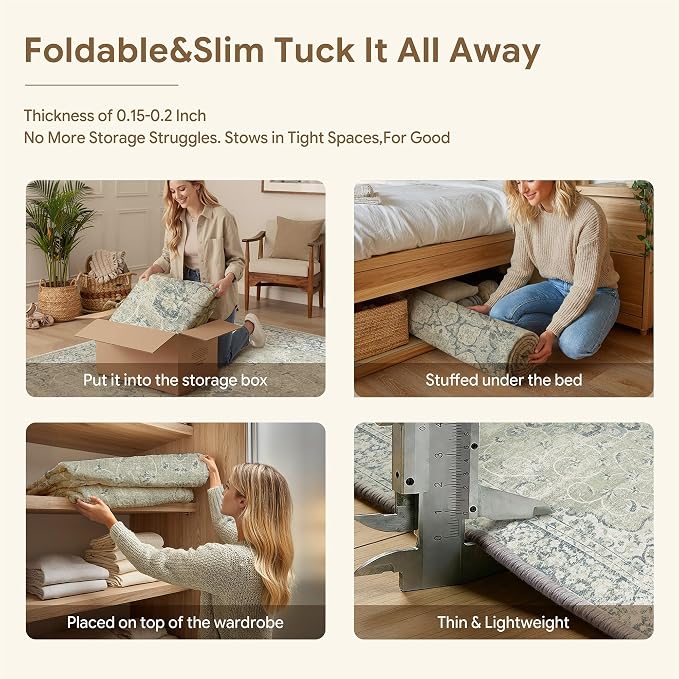 HUGEAR Hallway Runner Rugs 2x8 Machine Washable Vintage Sage Green Throw Carpet Non Slip Stain Resistant Low Pile for Bedroom Kitchen Retro Aesthetic Modern Decor